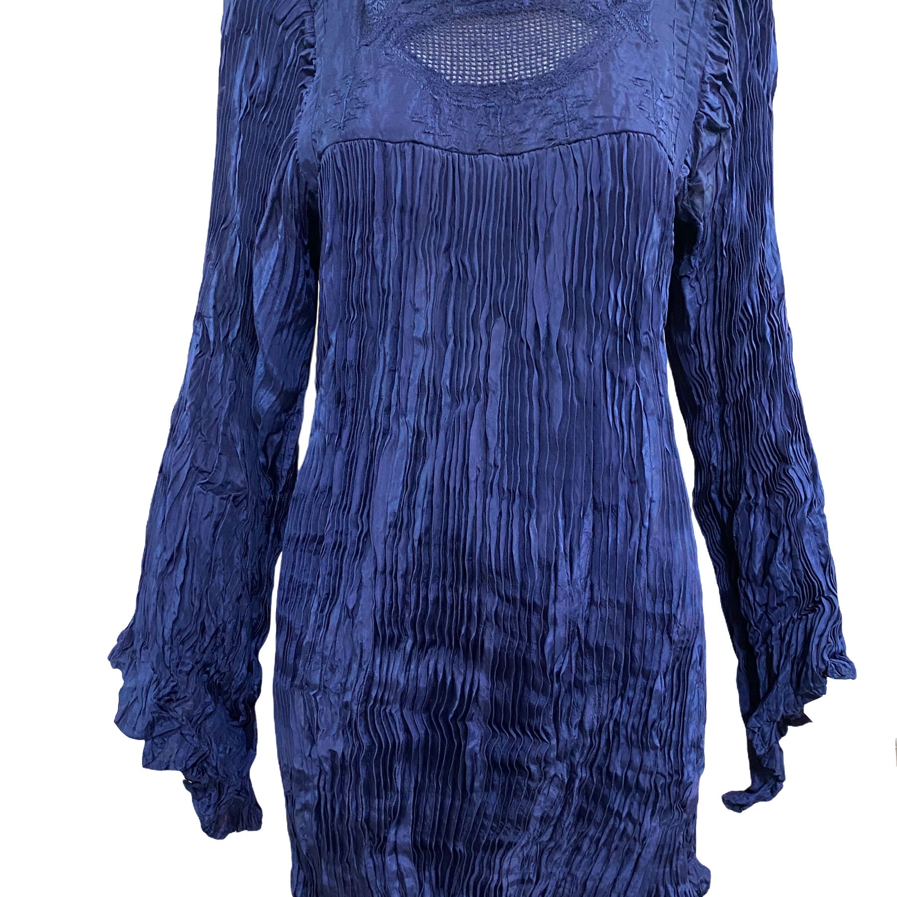 Afghani Blouse Blue Broomstick Pleated FRONT 1 of 3