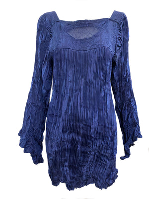 Afghani Blouse Blue Broomstick Pleated FRONT 1 of 3