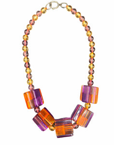 90s Fun Times  Purple and Orange Lucite Necklace FRONT 1 of 2