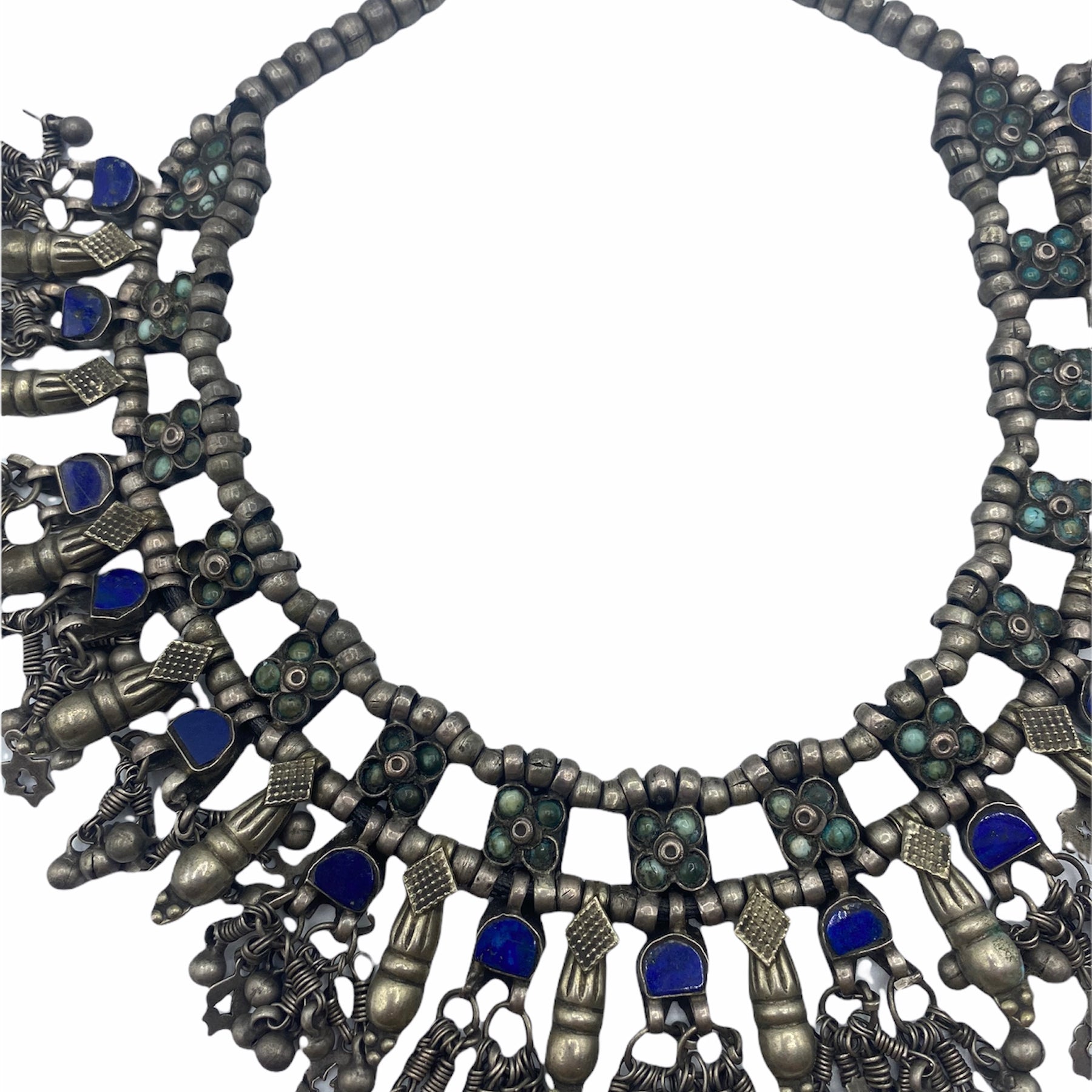  Indian Sterling Silver Choker with Turquoise and Lapis FRONT 1 of 4