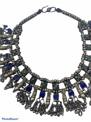  Indian Sterling Silver Choker with Turquoise and Lapis FRONT 1 of 4