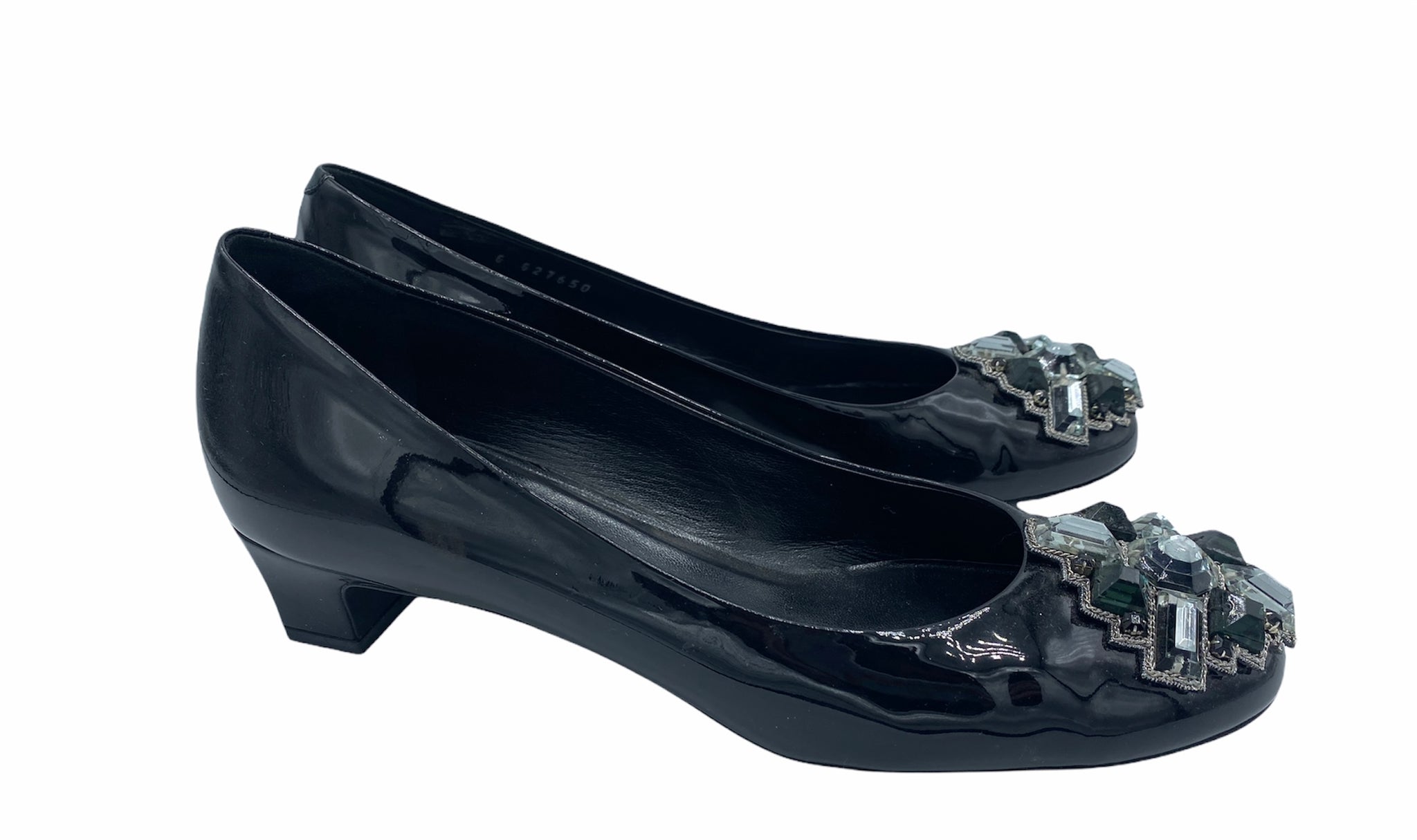 Chanel  Contemporary Black Patent Slippers with Jeweled Embellishment SIDE 2 0f 4