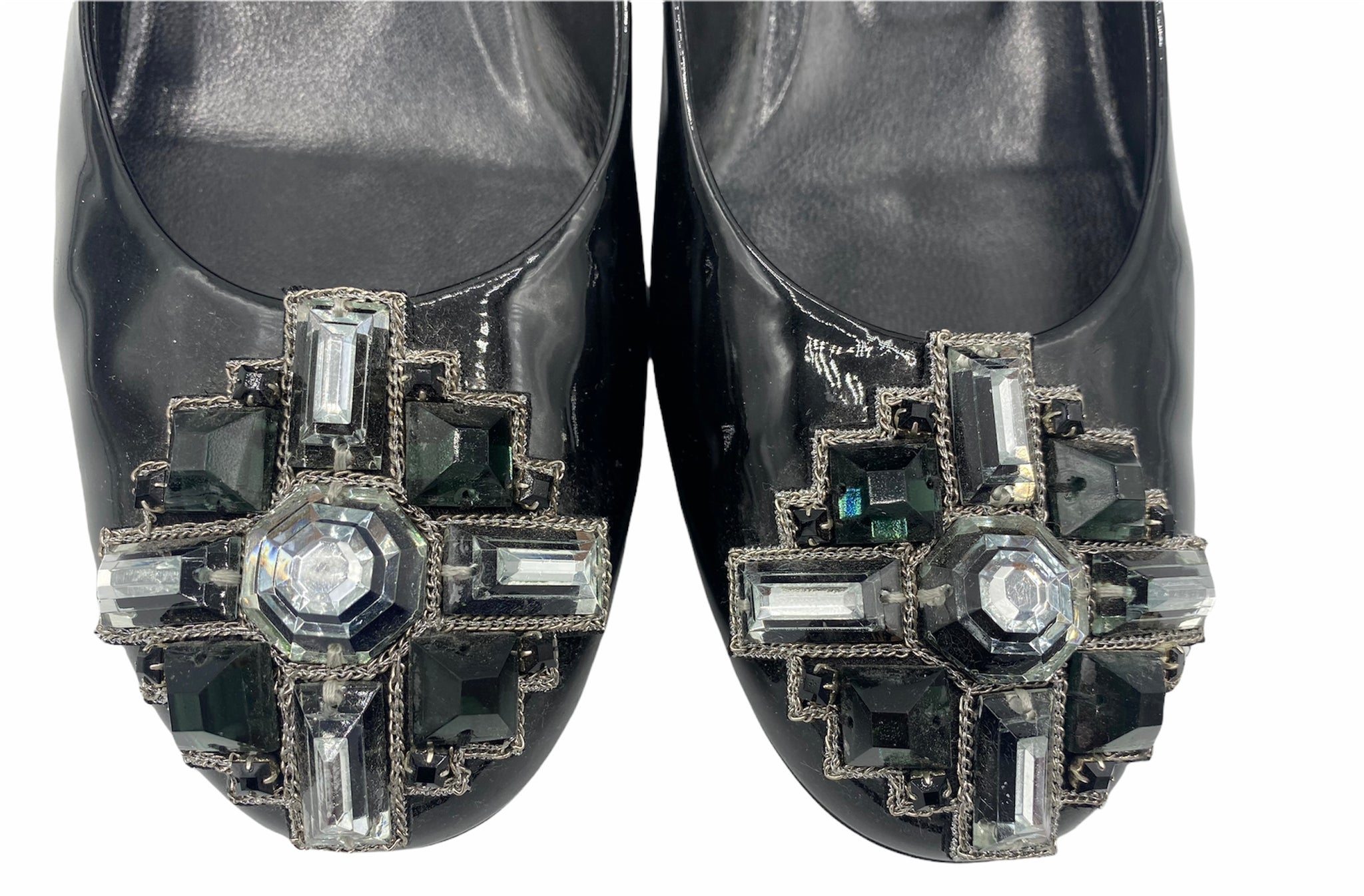 Chanel  Contemporary Black Patent Slippers with Jeweled Embellishment DETAIL 3 of 4