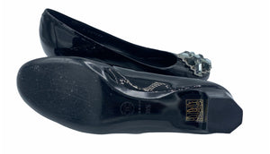 Chanel  Contemporary Black Patent Slippers with Jeweled Embellishment SOLE 4 of 4