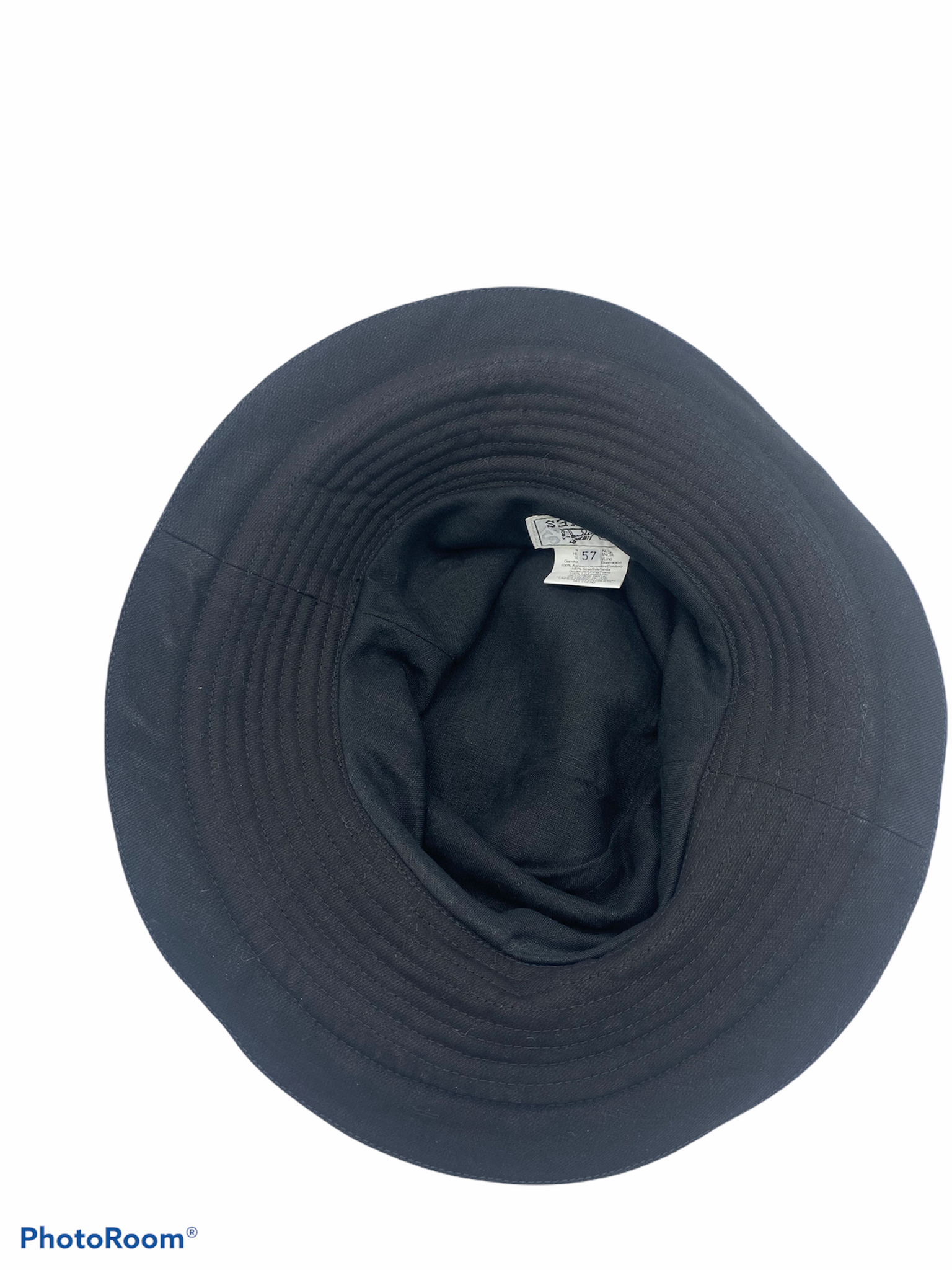  Hermes 2000s Black Linen Bucket Hat with Leather Band INTERIOR 2 of 3
