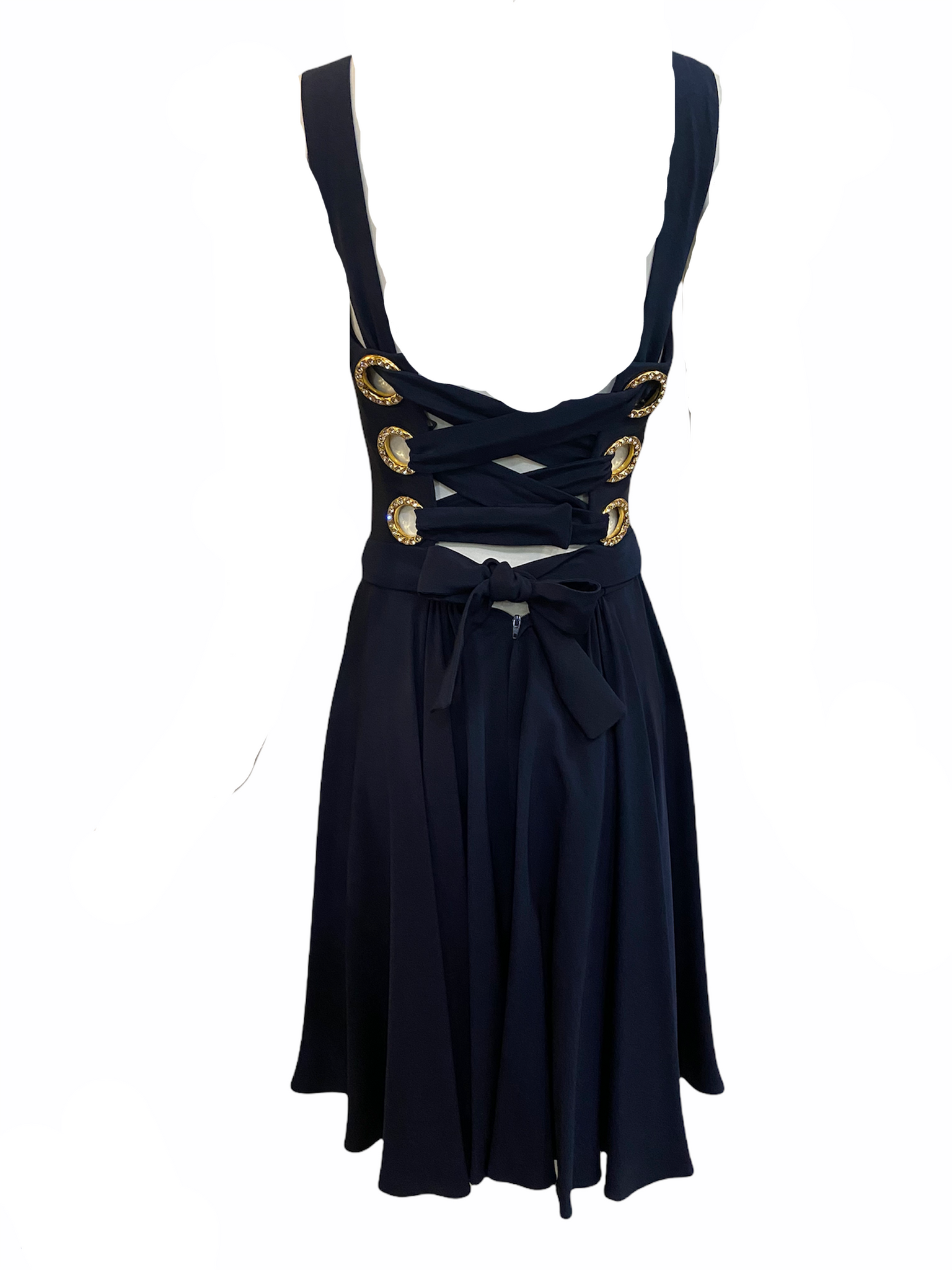 Christian Lacroix 90s Silk Midnight Blue Corset Cocktail Dress BACK 2 of 5