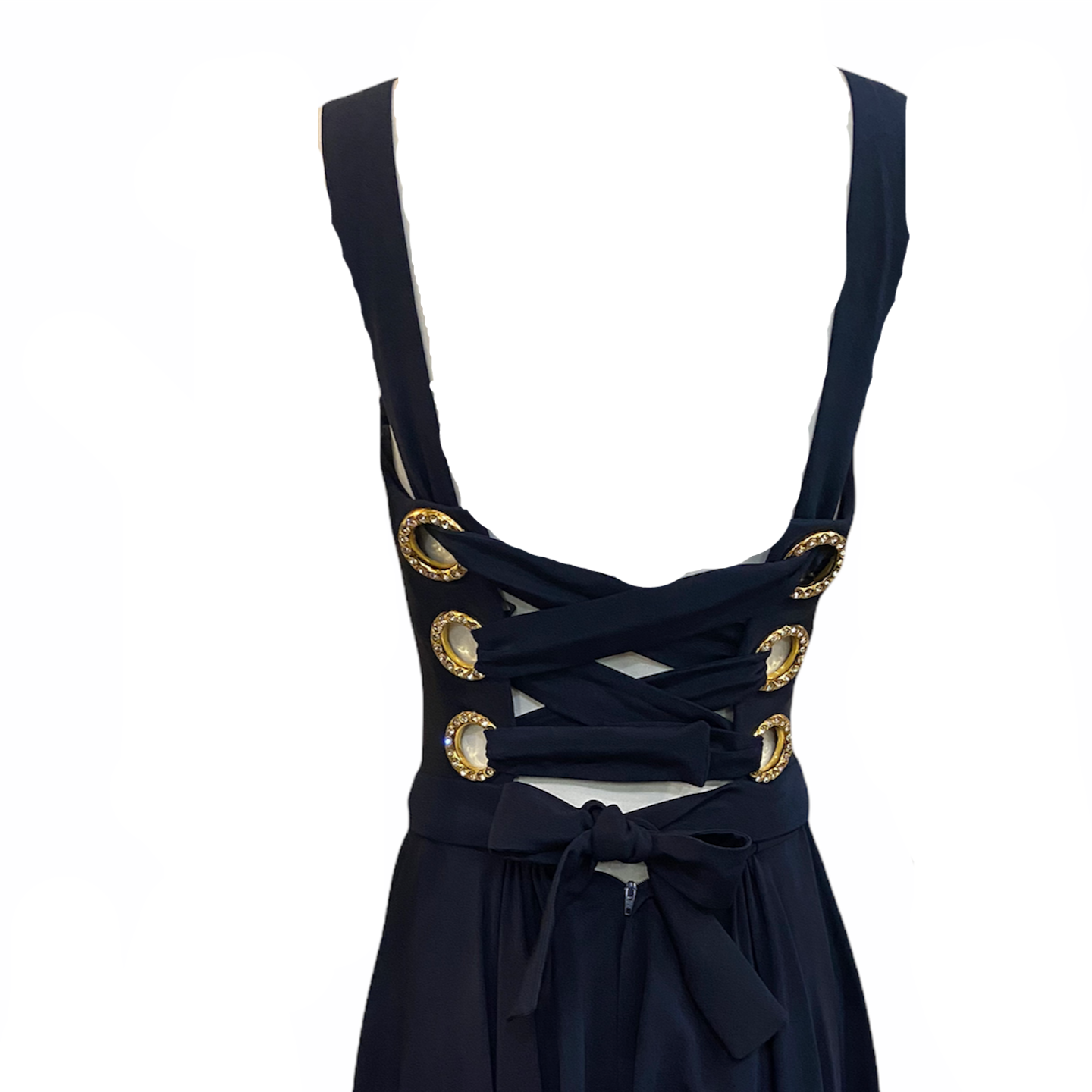 Christian Lacroix 90s Silk Midnight Blue Corset Cocktail Dress BACK DETAIL 3 of 5