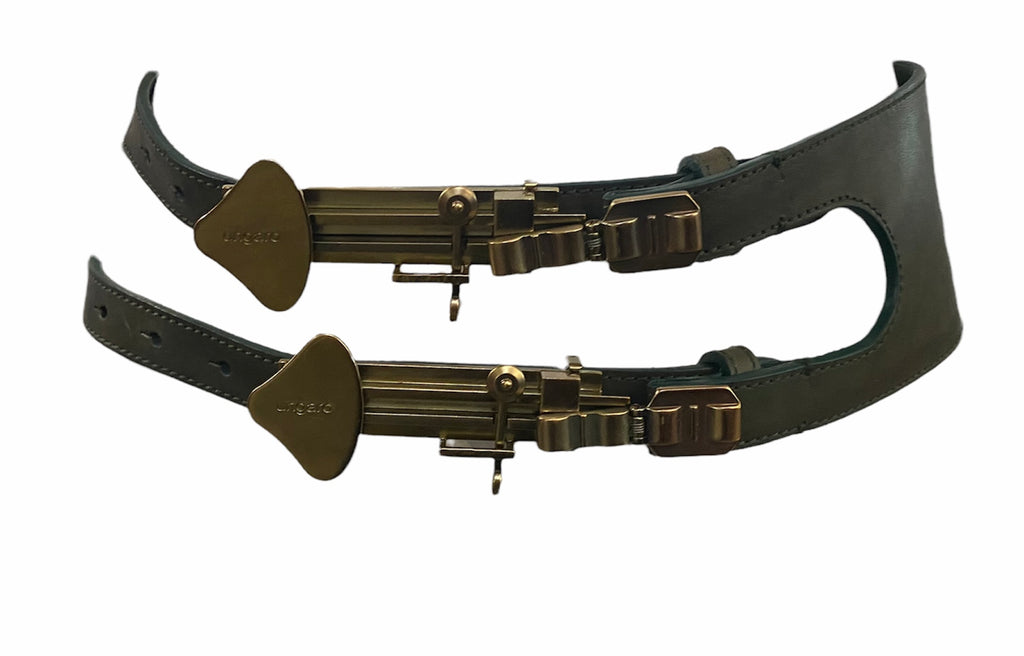 Emanuel Ungaro Green Leather  Double Buckle Belt with Burnished Brass Hardware FRONT 1 of 4 
