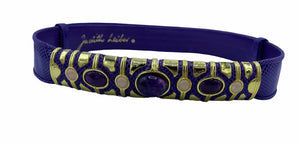 1980s Judith Leiber Purple Lizard Belt w/Amethyst & Rose Quartz