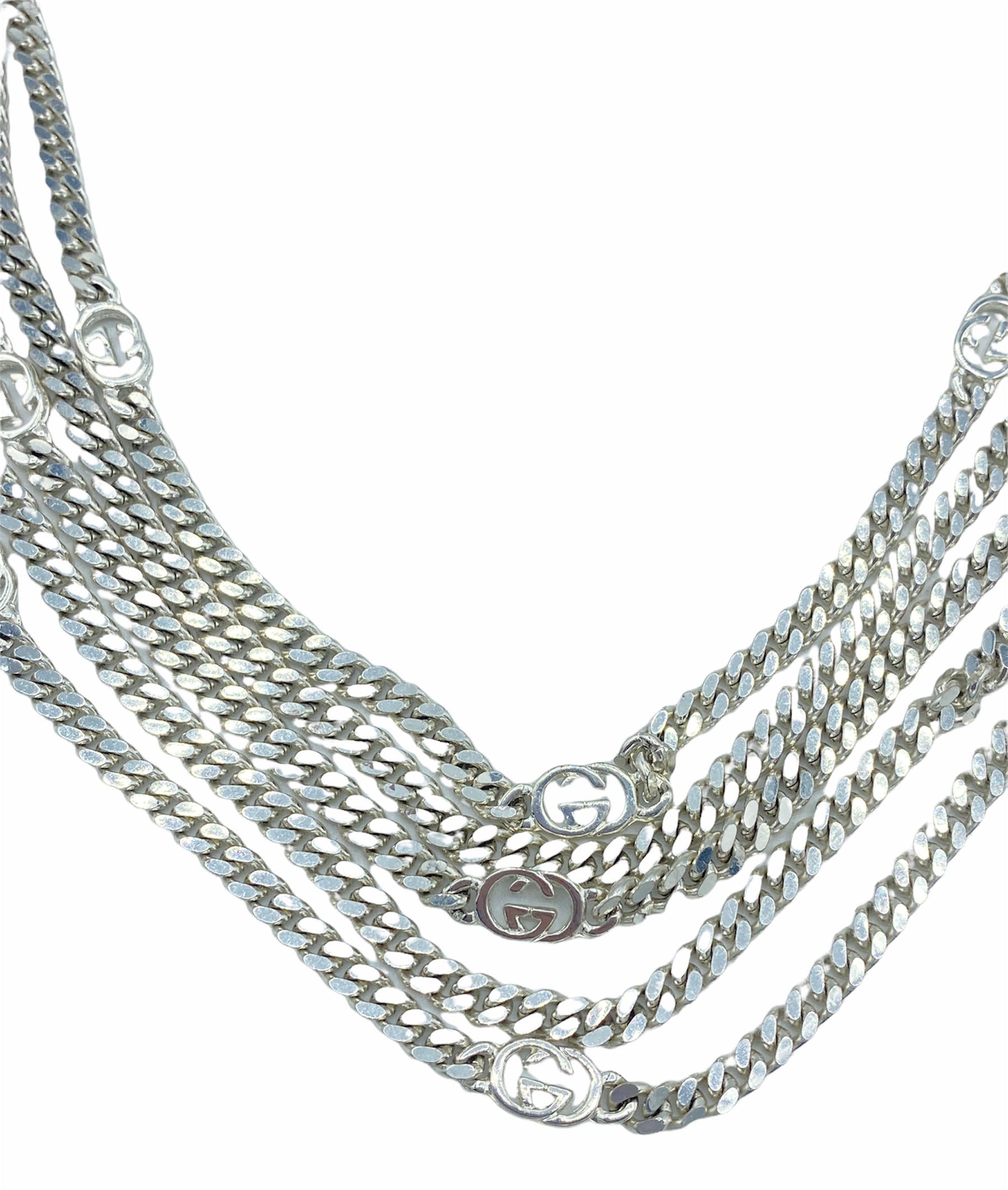 1970s/80s GUCCI Silver Tone Chain Swag Belt, close-up