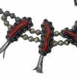 Navajo Silver and Coral Squash Blossom Necklace DETAIL 3 of 4