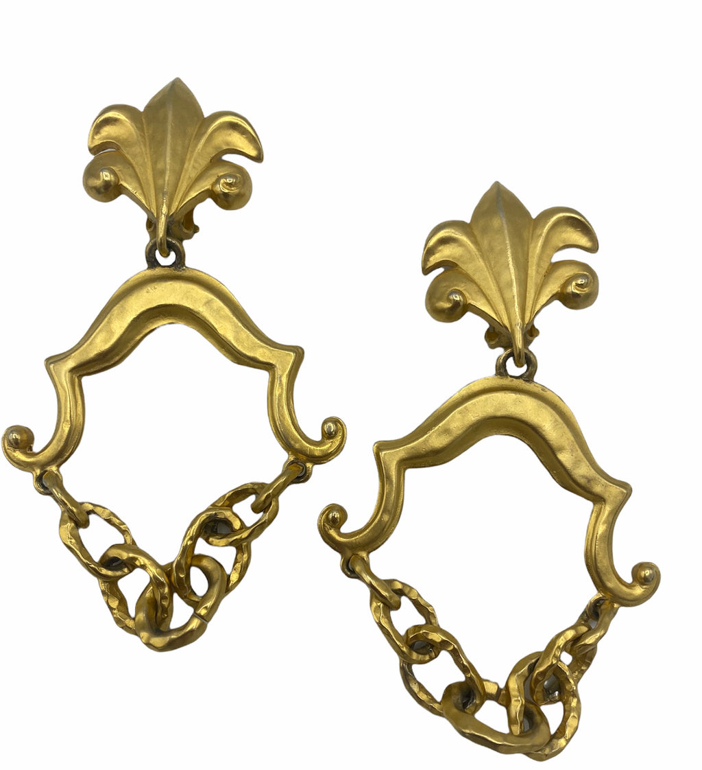 Karl Lagerfeld 90s Whimsical Baroque Style XL Earrings FRONT 1 of 3