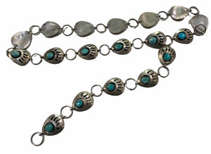 Native American  Silver and Turquoise Bear Claw Belt FULL LENGTH 1 of 4