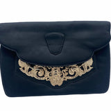 Nettie Rosenstein 50s Black Satin Evening Purse FLAP DETAIL 4 of 7