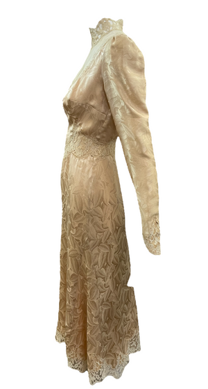 70s Nude Silk Jacquard Rock Star Bride Dress SIDE 3 of 8