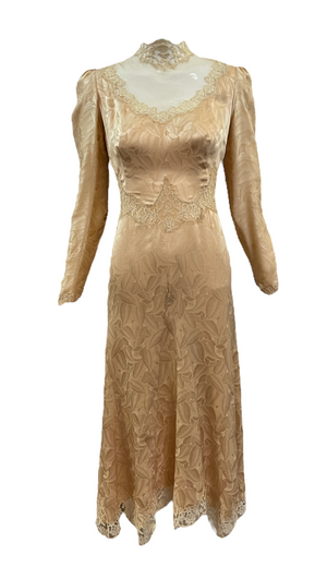 70s Nude Silk Jacquard Rock Star Bride Dress FRONT 1 of 8