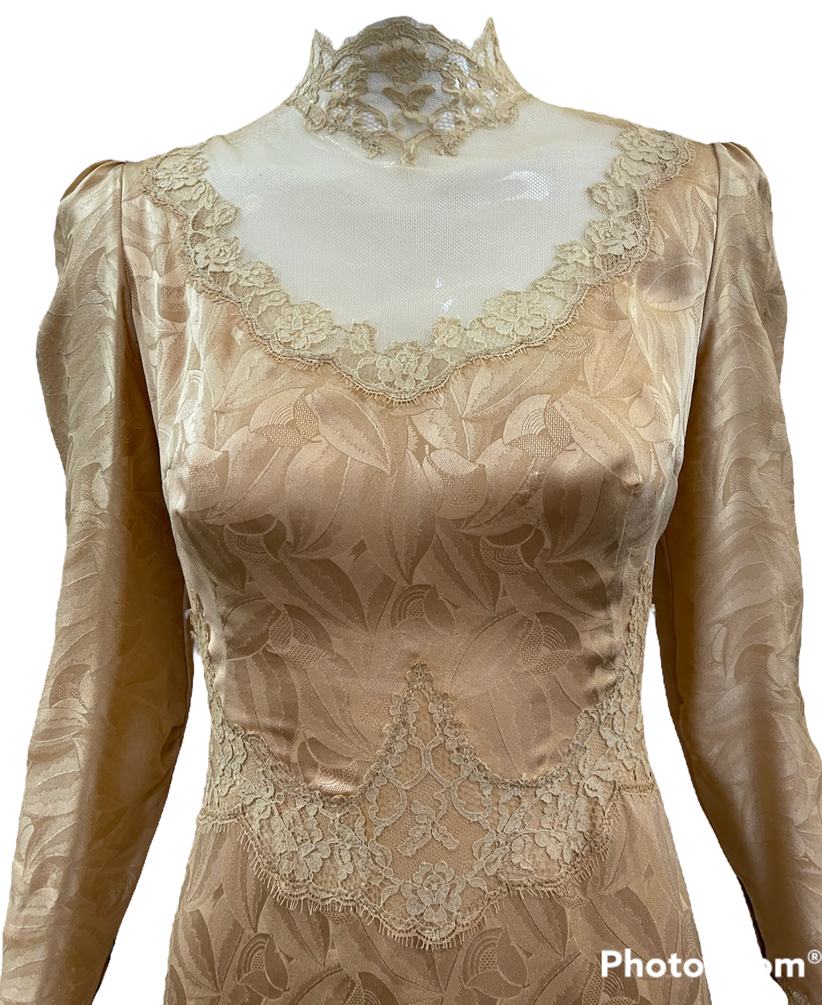 70s Nude Silk Jacquard Rock Star Bride Dress DETAIL 4 of 8