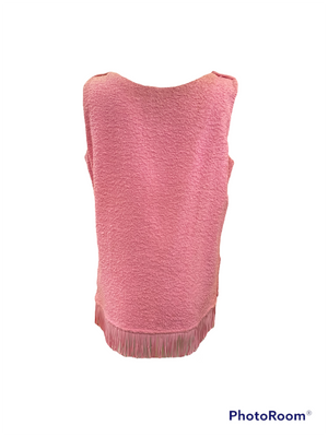 Deweese 60s Pink Fringed Swimsuit Ensemble, cover up back 5 of 11