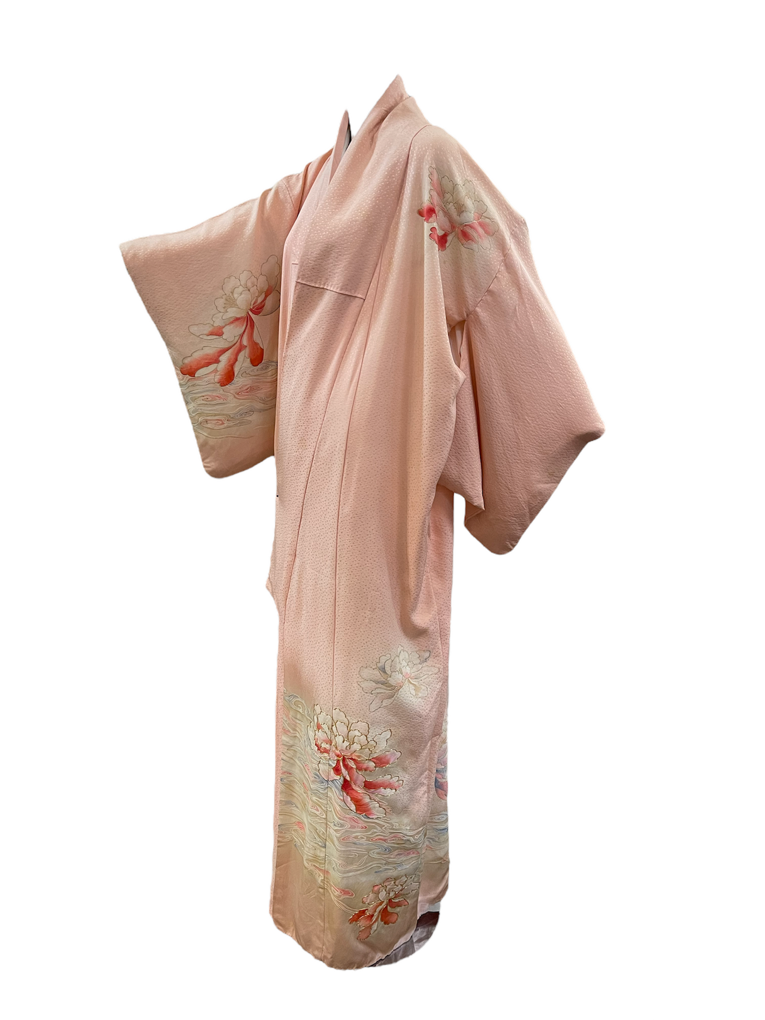 Japanese 20th Century Pale Pink Silk Hand Painted Kimono  SIDE 2 of 7