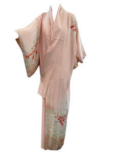Japanese 20th Century Pale Pink Silk Hand Painted Kimono  FRONT 1 of 7