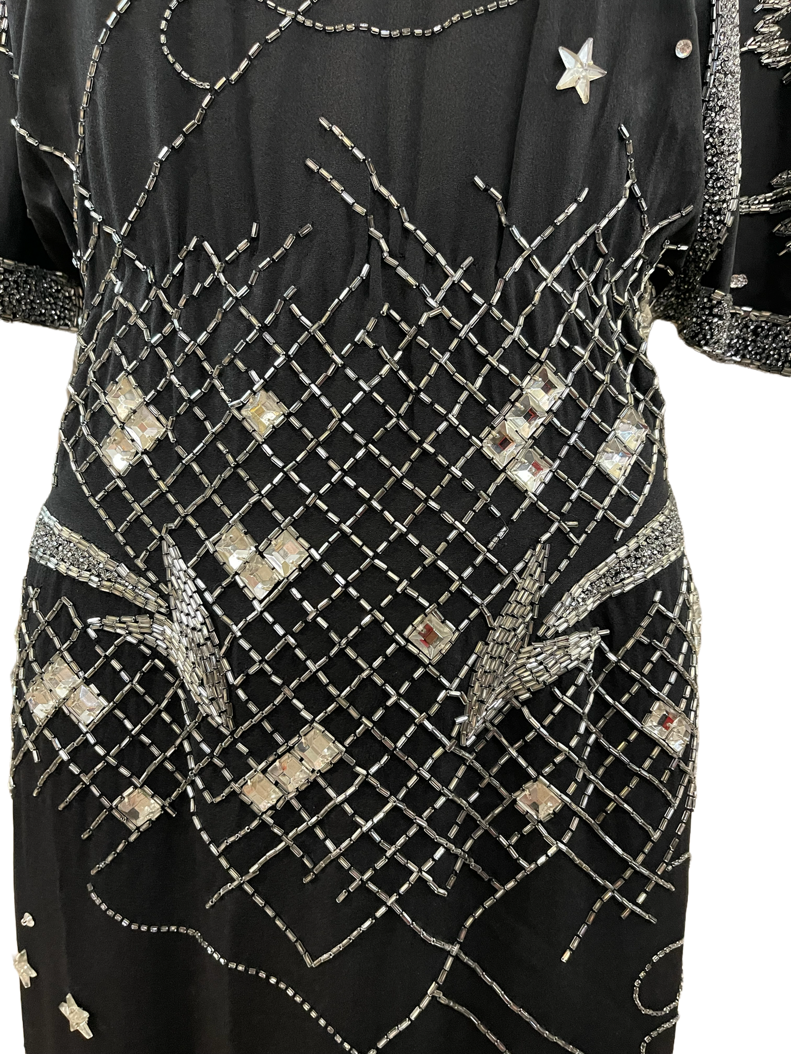 Fabrice 80s Black Beaded Cocktail Dress with Stars DETAIL 6 of 7