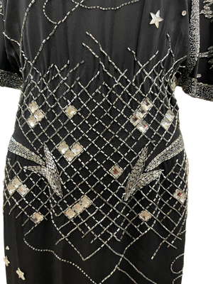 Fabrice 80s Black Beaded Cocktail Dress with Stars DETAIL 6 of 7
