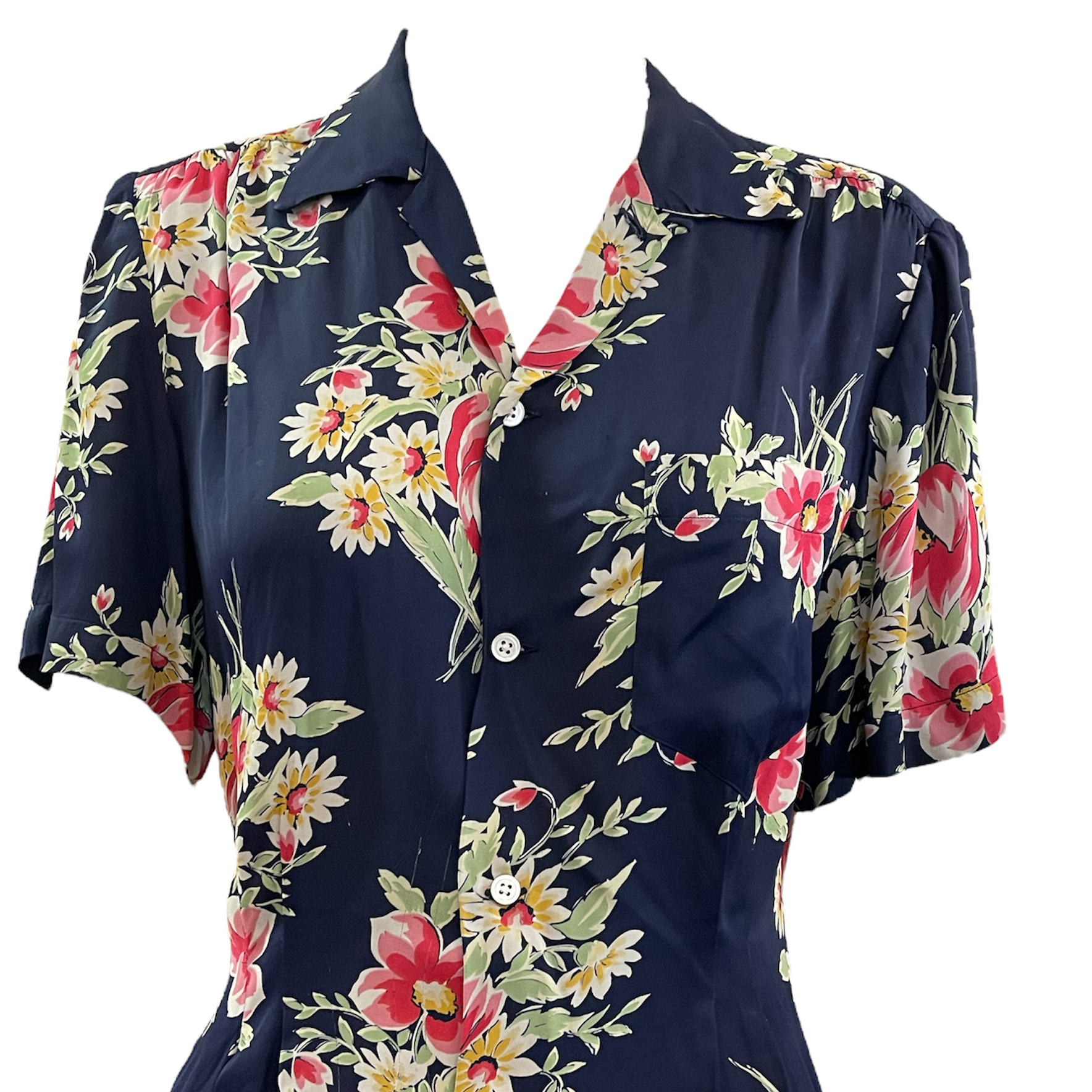 40s Blue Floral Rayon Blouse and Skirt Set TOP 4 of 6