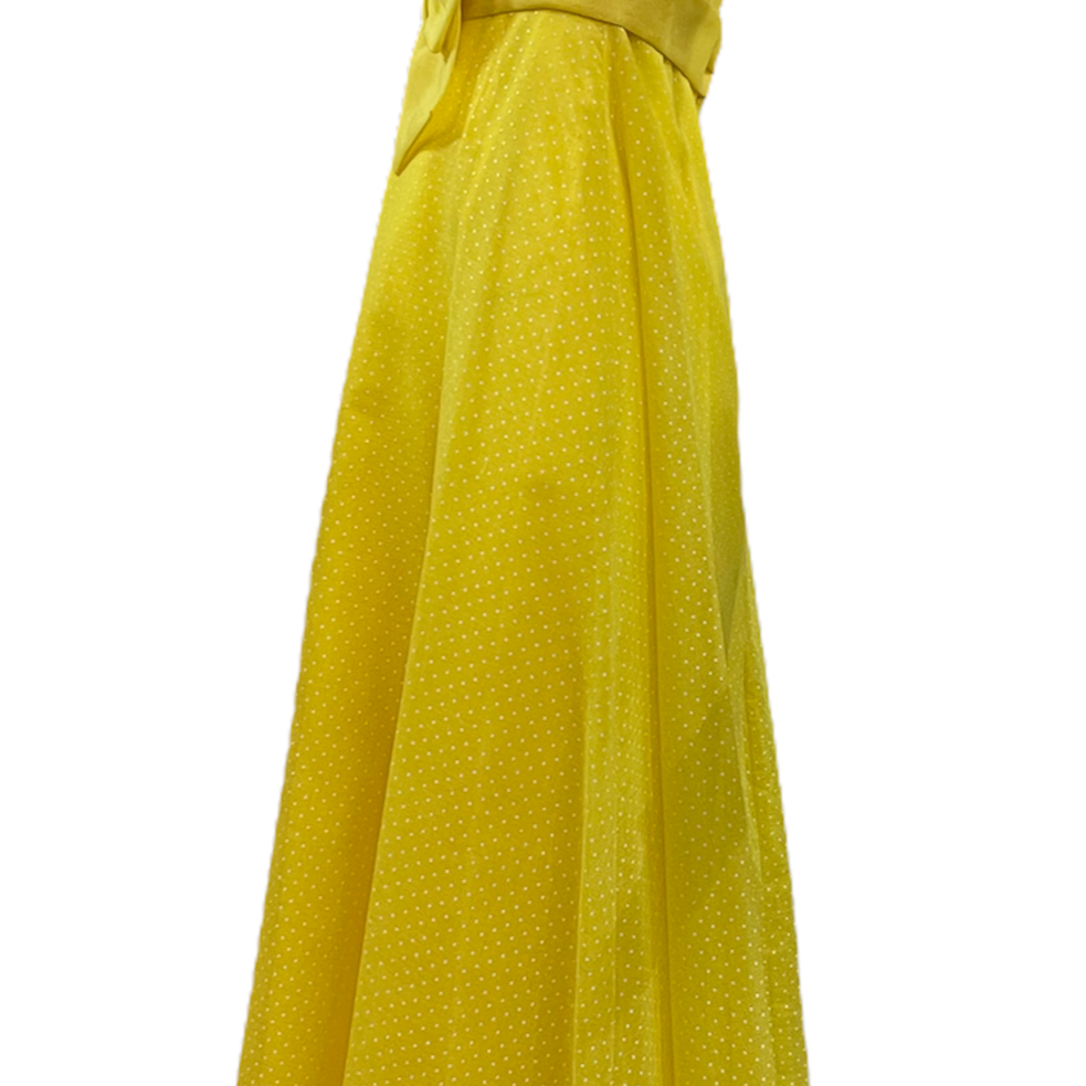 Miss Elliete 70s Lemon Yellow Cotton Maxi Dress with Swiss Dots, side
