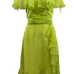 Miss Elliette 60s Chartreuse Chiffon Cocktail Dress FRONT 1 of 4