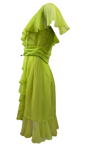 Miss Elliette 60s Chartreuse Chiffon Cocktail Dress SIDE 2 of 4