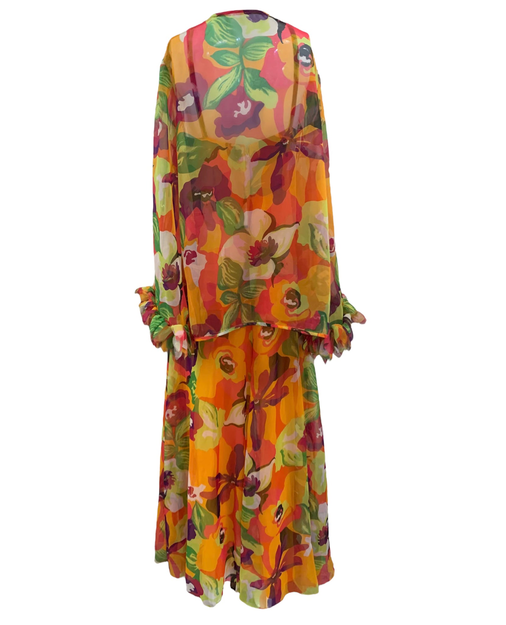 Leo Narducci 70s Floral Chiffon Tropical Getaway Gown with Jacket, back