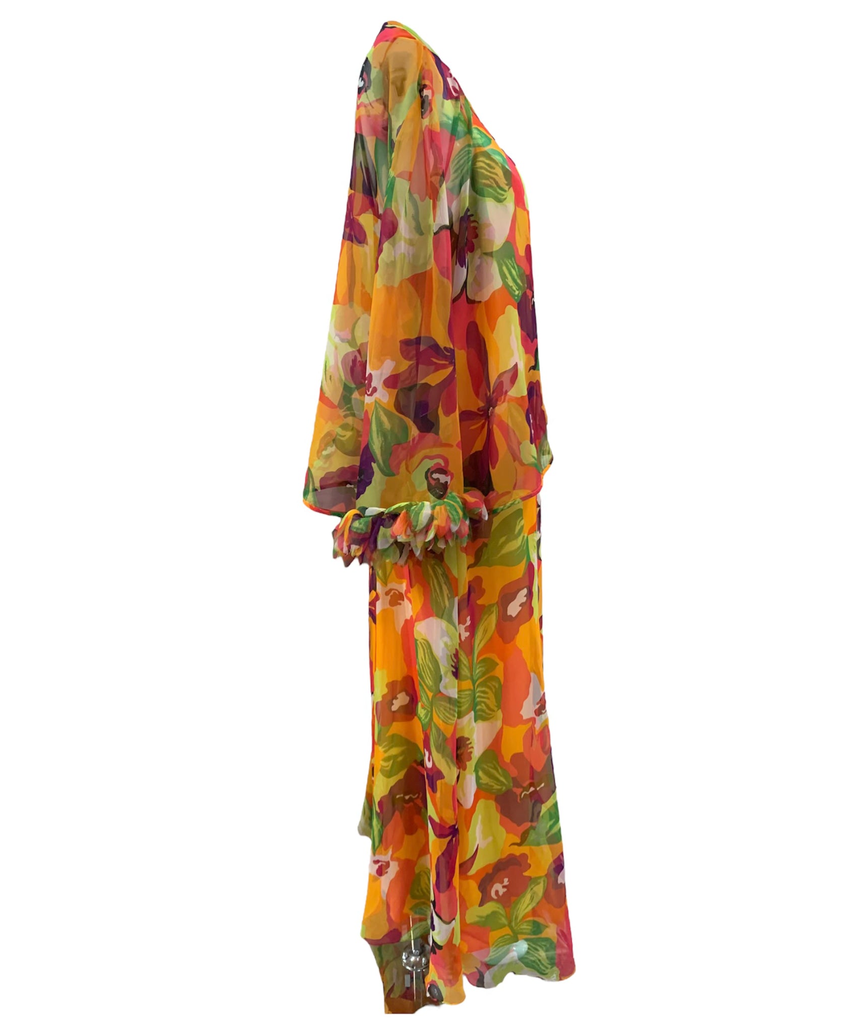 Leo Narducci 70s Floral Chiffon Tropical Getaway Gown with Jacket, side