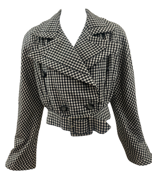 Valentino Couture 80s Checkered Wool Double Breasted Cropped Jacket FRONT 1 of 5
