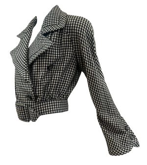 Valentino Couture 80s Checkered Wool Double Breasted Cropped Jacket SIDE 2 of 5