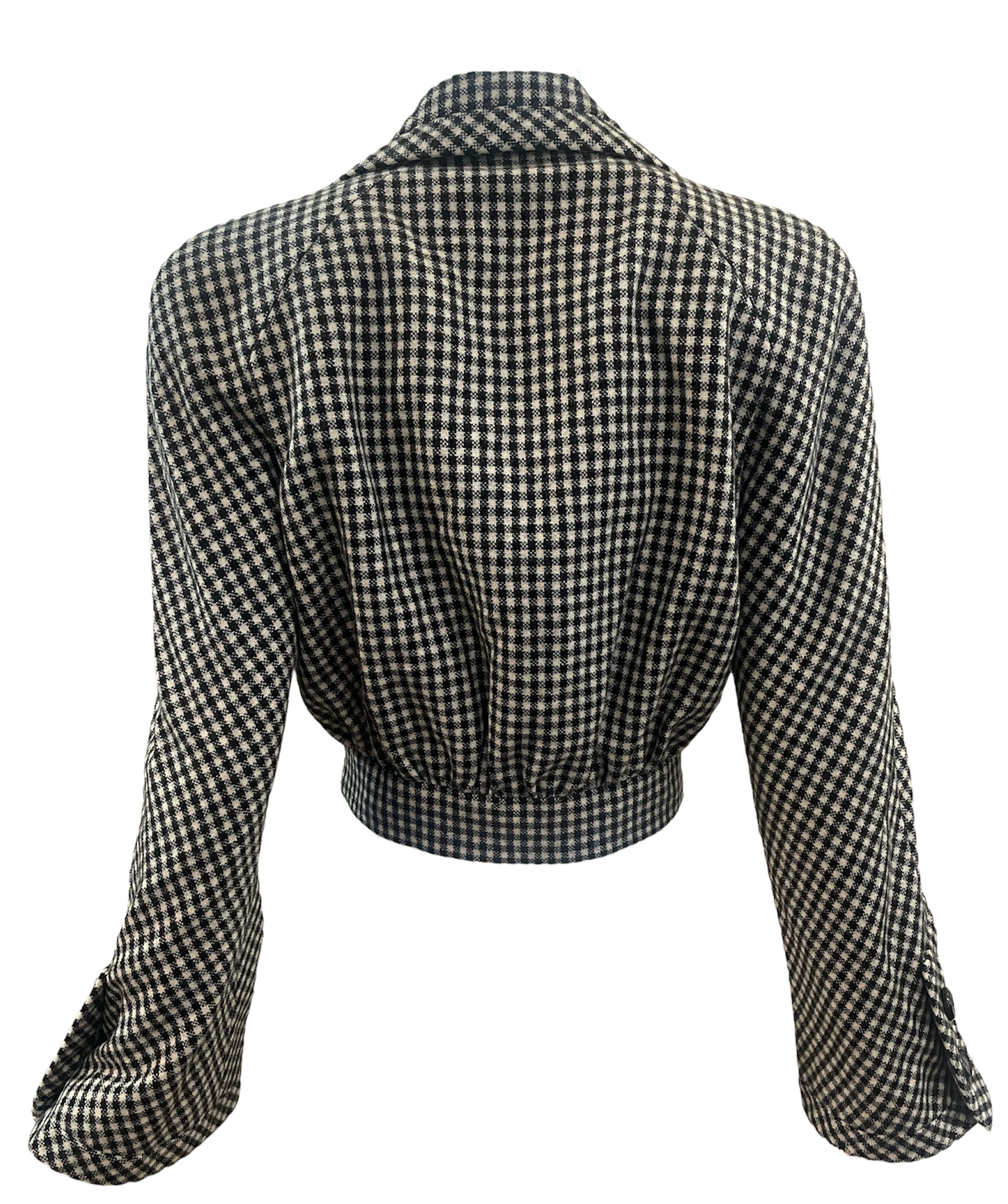 Valentino Couture 80s Checkered Wool Double Breasted Cropped Jacket BACK 3 of 5