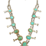  Mid 20th Century Silver and Turquoise  Squash Blossom Necklace FRONT 1 of 4