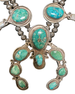  Mid 20th Century Silver and Turquoise  Squash Blossom Necklace PENDANT 3 of 4