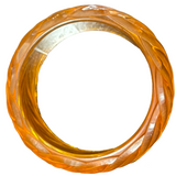  40s Apple Juice Bakelite Deep Carved Thick Bangle TO 2 of 3