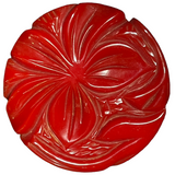  40s Lipstick Red  Bakelite Oversized Deep Carved Circle Brooch FRONT 1 of 2