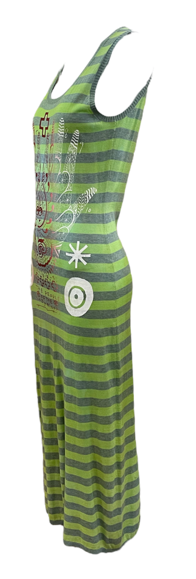 People of the Labyrinths Green Striped Graphic Print Maxi Dress SIDE 2 of 6