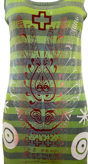People of the Labyrinths Green Striped Graphic Print Maxi Dress DETAIL 4 of 6