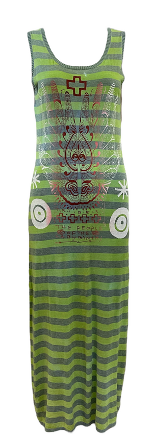 People of the Labyrinths Green Striped Graphic Print Maxi Dress FRONT 1 of 6