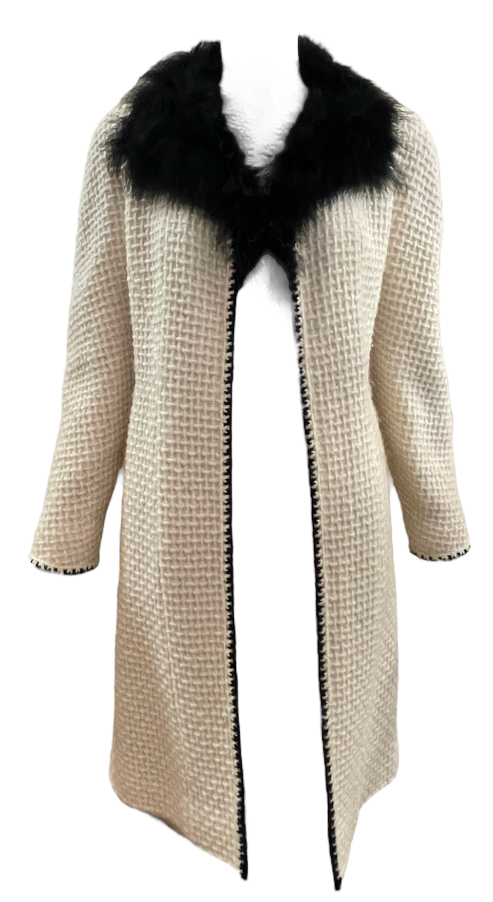  Chanel Contemporary White Wool Coat with Feathered Collar FRONT 1 of 5