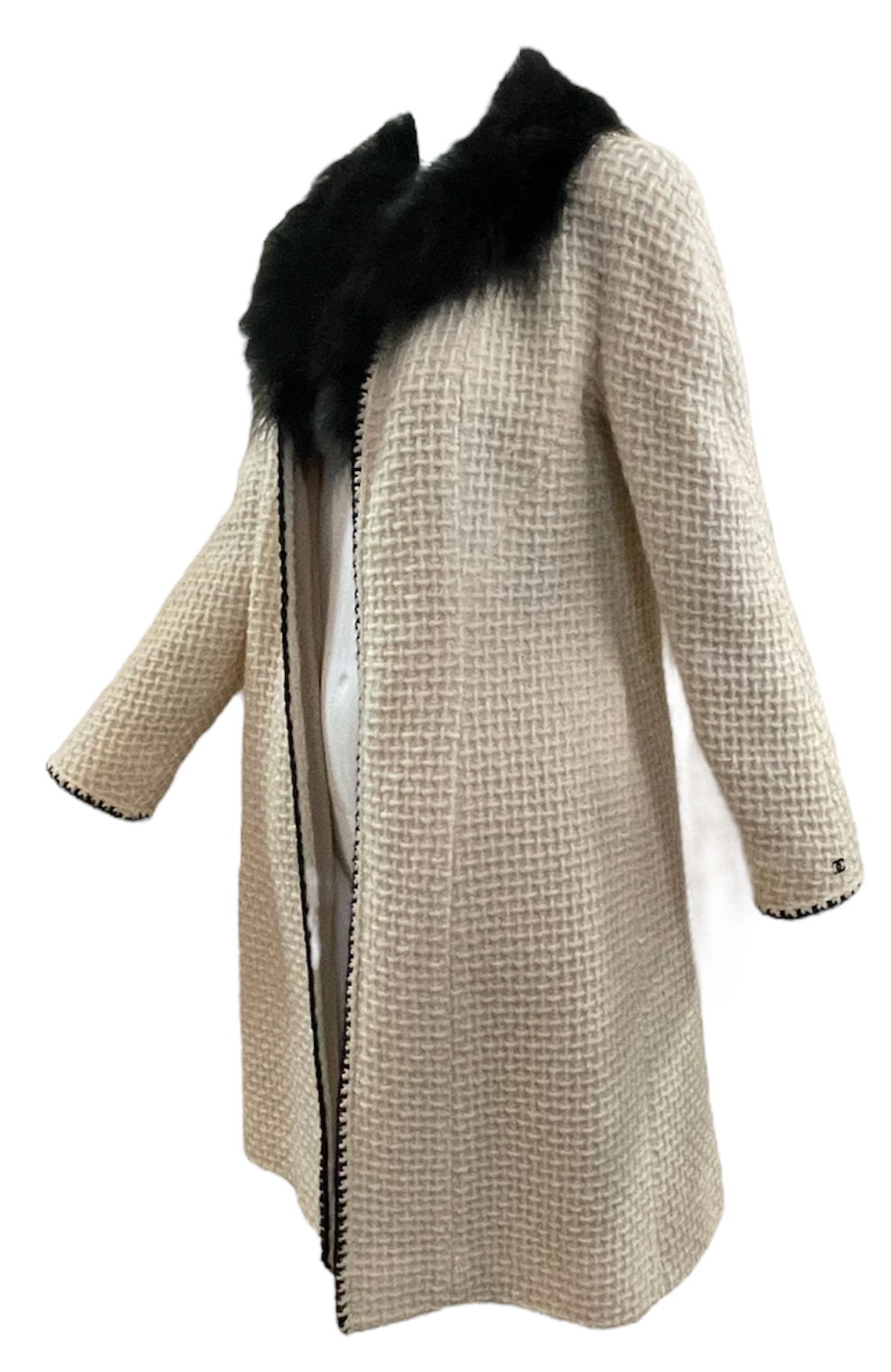  Chanel Contemporary White Wool Coat with Feathered Collar SIDE 2 of 5