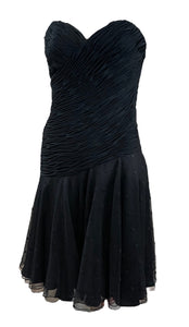 Loris Azzaro 80s Black Strapless Party Dress with Red Underskirt FRONT 1 of 5
