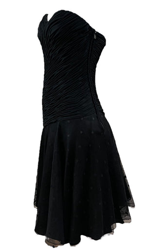 Loris Azzaro 80s Black Strapless Party Dress with Red Underskirt SIDE 2 of 5