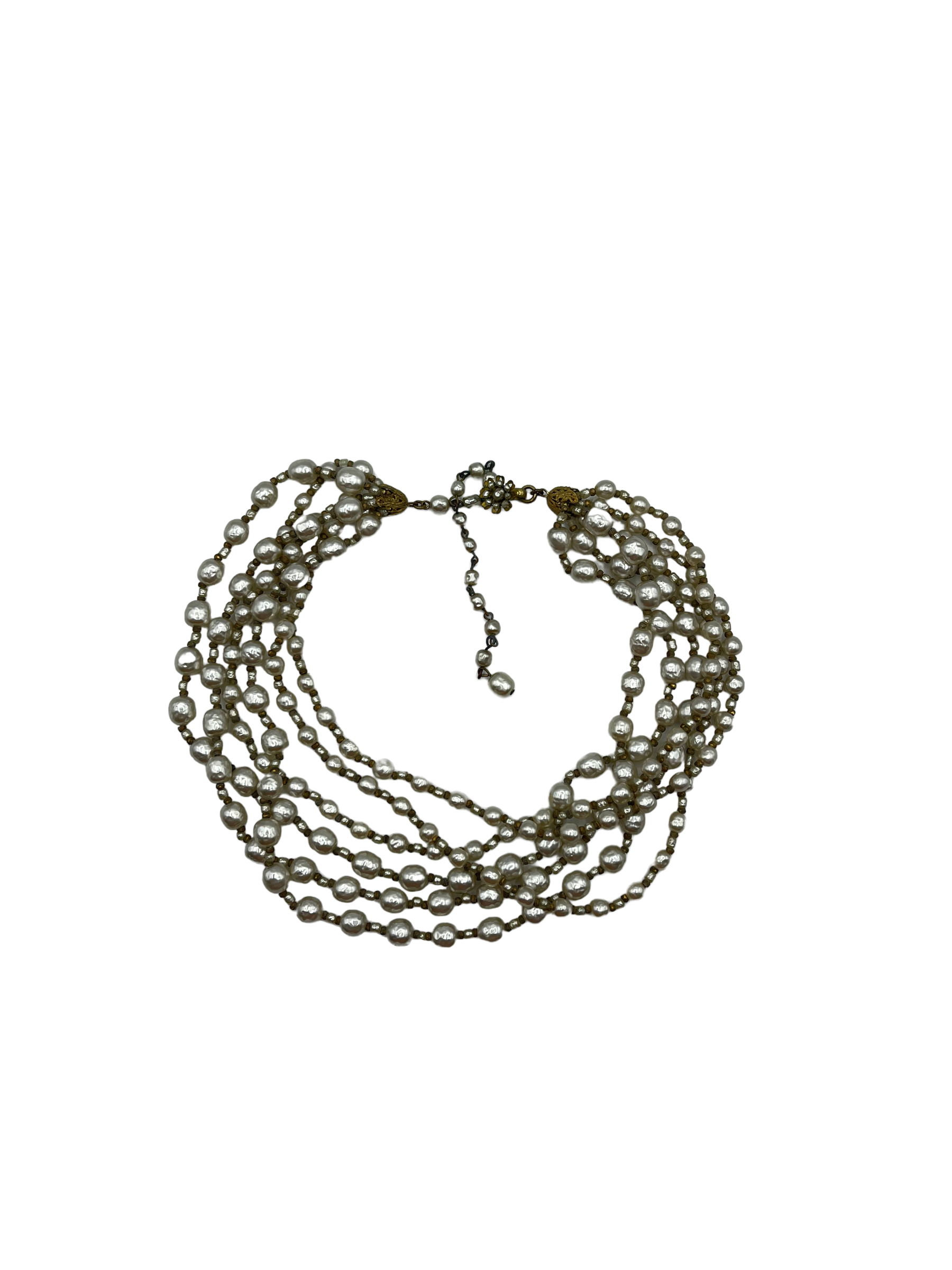 Miriam Haskell 60s Multi Strand Pearl Cocktail Necklace