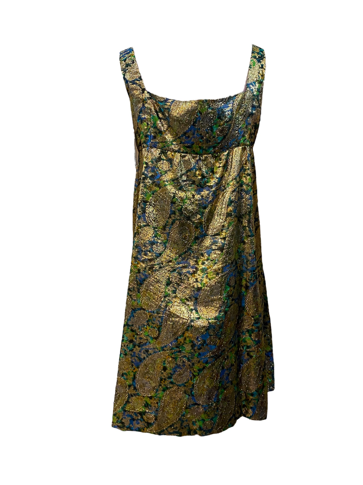 Saks Fifth Avenue 60s Psychedelic  Gold Lame Paisley Mini Dress BACK 3 of 6