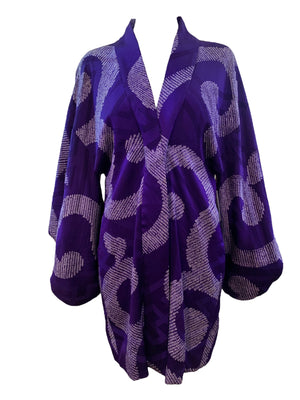 Purple Jacquard Short Kimono with Shibori Pattern FRONT 1 of 5