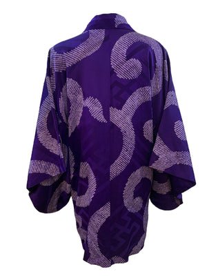 Purple Jacquard Short Kimono with Shibori Pattern BACK 3 of 5